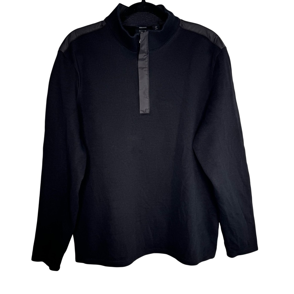 BOSS Hugo Boss Mens XXL Black‎ Ribbed Quarter Zip Pullover Sweater Regular Fit